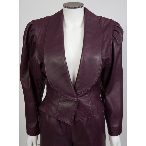 Brigid Brock 80s Aubergine Leather Pant Suit - Picture 2 of 10
